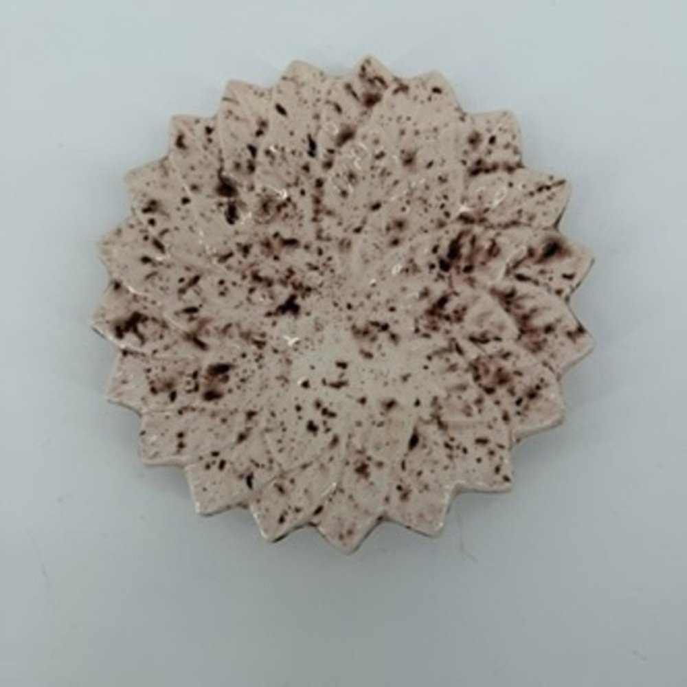 Speckled Ceramic Flower Trinket Dish Starburst Petal Jewelry Tray Cream 6.5in